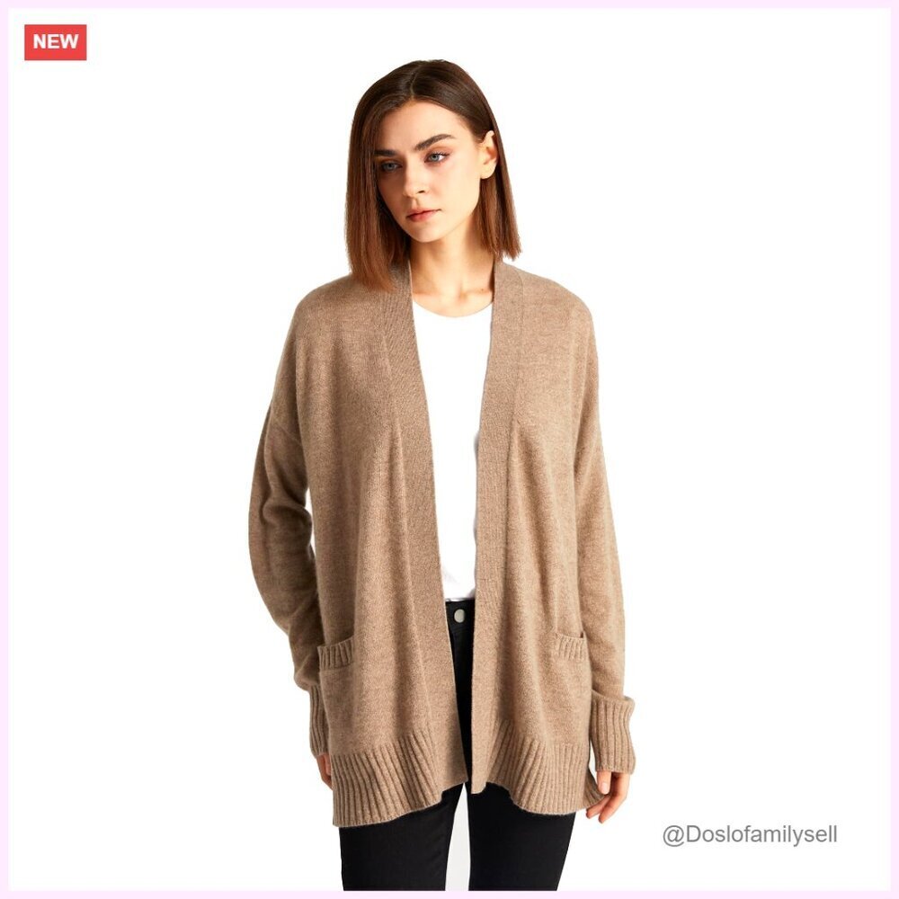 Oversize Cashmere Cardigan with Pockets, Soft Warm Sweater for Women